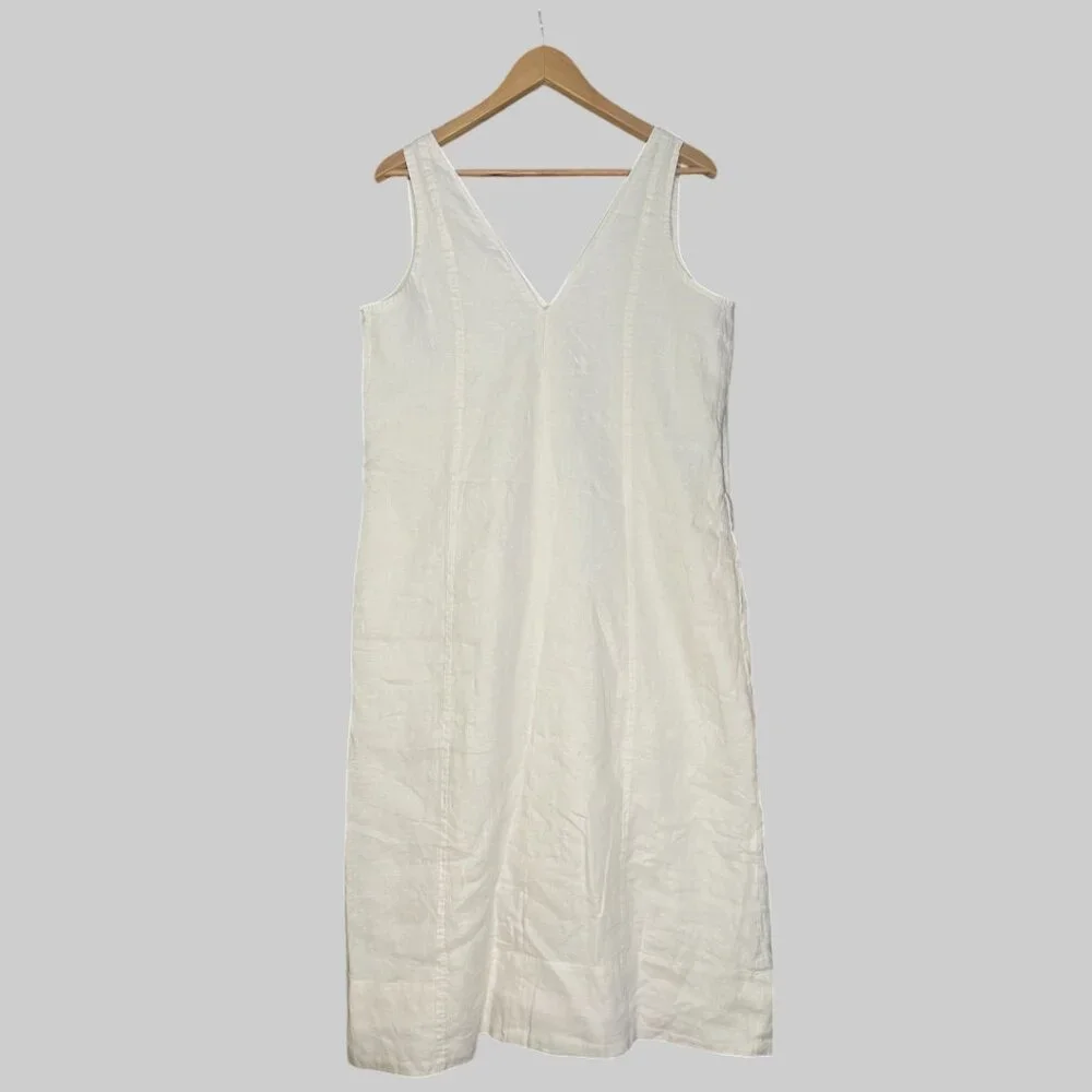NEW Everlane The Linen V-Neck Midi Dress Womens 2 Bone - Picture 8 of 12